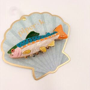 Piper K Trout Fish Hair Clip Multi Color Enamel Rhinestone Gold Tone Claw Clip